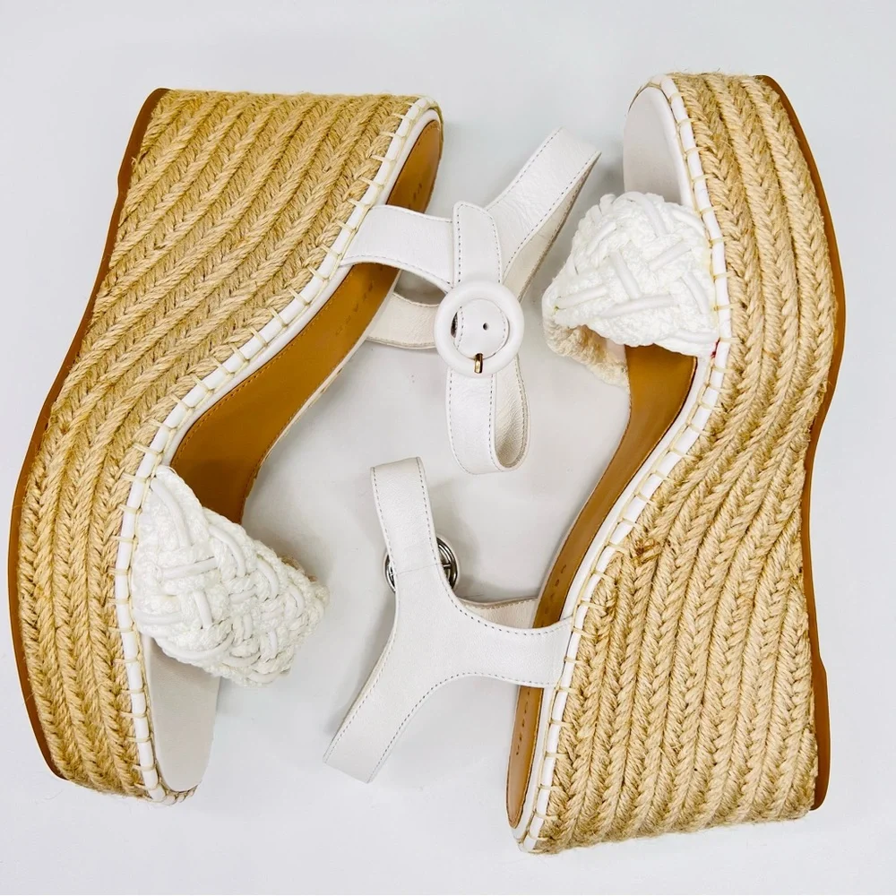 Veronica Beard Reema White Braided Ankle Strap Wedge Platform Espadrille Sandal